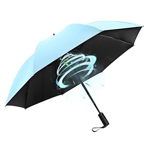 WOOLALA Portable Umbrella with Fan, UPF 50+ Sun and Rain Umbrellas Travel with Personal Cooling Fan, 2600mAh USB Rechargeable, Folding Compact Size Black, Pink, Blue Color for Hot Summer - Image 1