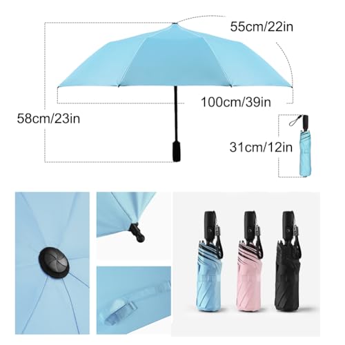WOOLALA Portable Umbrella with Fan, UPF 50+ Sun and Rain Umbrellas Travel with Personal Cooling Fan, 2600mAh USB Rechargeable, Folding Compact Size Black, Pink, Blue Color for Hot Summer - Image 5