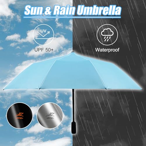 WOOLALA Portable Umbrella with Fan, UPF 50+ Sun and Rain Umbrellas Travel with Personal Cooling Fan, 2600mAh USB Rechargeable, Folding Compact Size Black, Pink, Blue Color for Hot Summer - Image 2