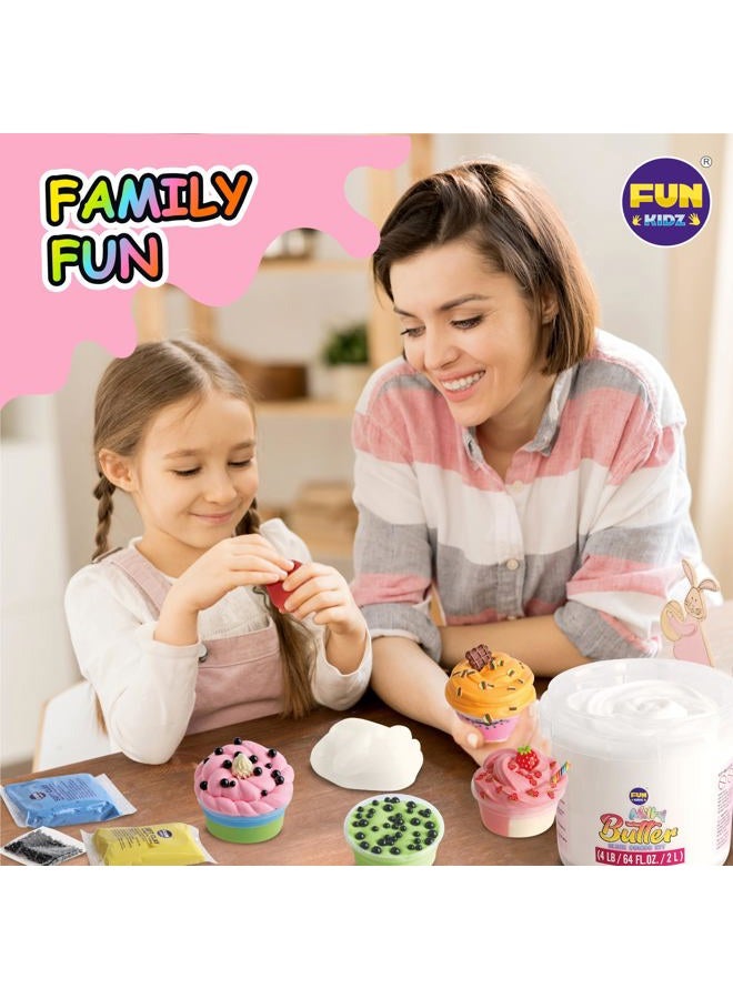FUN KIDZ دلو سلايم زبدة حليبي 4 رطل هدية للفتيات، مجموعة سلايم كبيرة ناعمة بيضاء معطرة 64 أونصة سائلة من فن كيدز مع 29 إضافة متنوعة هدية عيد ميلاد مثالية للأطفال من عمر 6 سنوات فما فوق - Image 4
