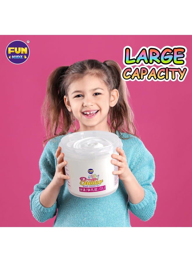 FUN KIDZ دلو سلايم زبدة حليبي 4 رطل هدية للفتيات، مجموعة سلايم كبيرة ناعمة بيضاء معطرة 64 أونصة سائلة من فن كيدز مع 29 إضافة متنوعة هدية عيد ميلاد مثالية للأطفال من عمر 6 سنوات فما فوق - Image 2