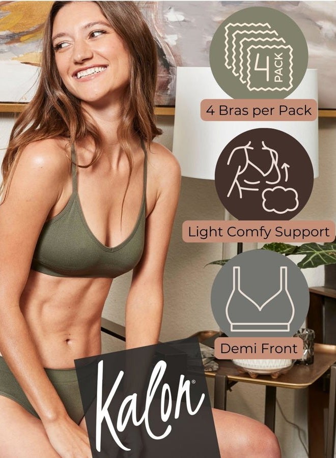 Kalon Women's 4 Pack Demi Padded Bralette Wireless Comfortable Bra (M/L , Earth) - Image 2