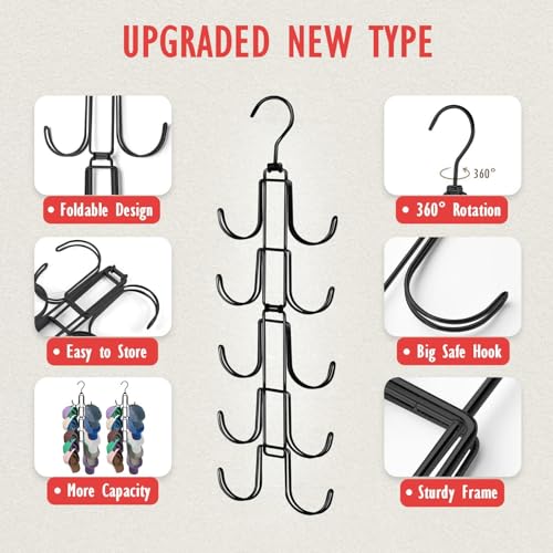 NAKBINX Hat Organizer for Closet, Collapsible Caps Rack with 10 Rotatable Large Hooks, Holds Up to 40 Baseball Caps, Metal Space Saving Hat Hanger for Display, Storage and Closet Organizers, Black - Image 3
