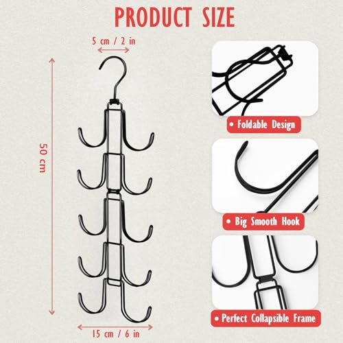 NAKBINX Hat Organizer for Closet, Collapsible Caps Rack with 10 Rotatable Large Hooks, Holds Up to 40 Baseball Caps, Metal Space Saving Hat Hanger for Display, Storage and Closet Organizers, Black - Image 2
