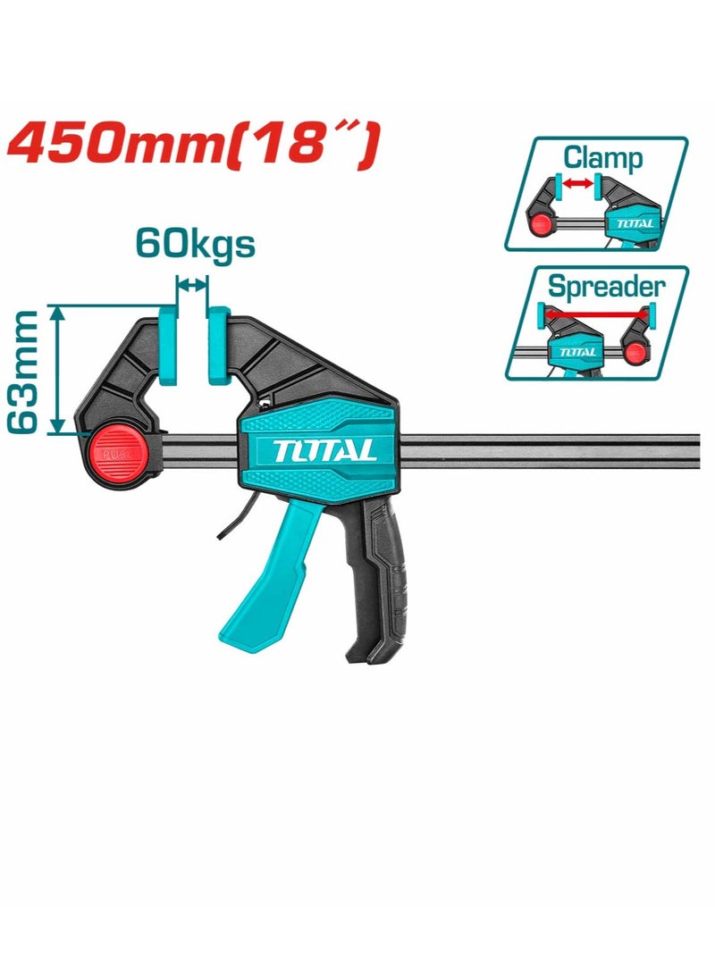 TOTAL TOTAL Quick Bar Clamps 63x450mm - 60KG Maximum Clamp Force - Heavy-Duty Steel Construction for Woodworking, Metalworking, DIY Projects - 5x18mm Iron Ruler  - Image 1