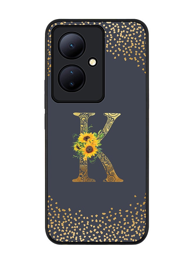 Stylizedd Rugged Black edge case for Vivo V29 Lite, Slim fit Thin Cover- Custom Monogram Initial Letter Floral Pattern Alphabet-K  (Grey ) - Image 1
