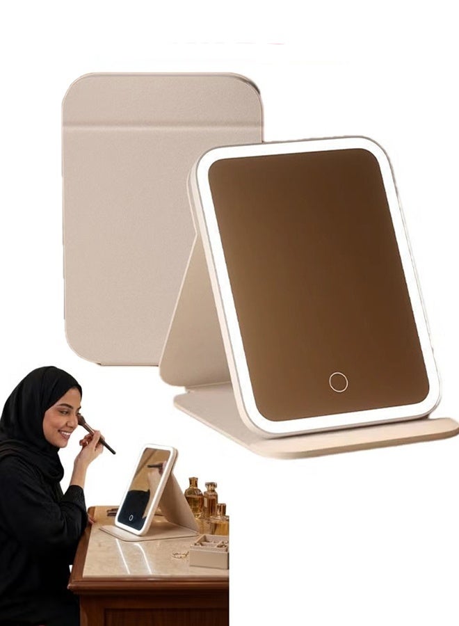 KANGLI Portable LED Makeup Mirror With Lights, Vanity Mirror for Women, Touch Control with 3 Color Lighting Modes, HD Mirror Foldable Stand Adjustable Angle, Rechargeable Battery, USB Rechargeable, Light Mirror, Table Mirror, Led Mirror for Home Office Travel Makeup Skincare (White) - Image 1