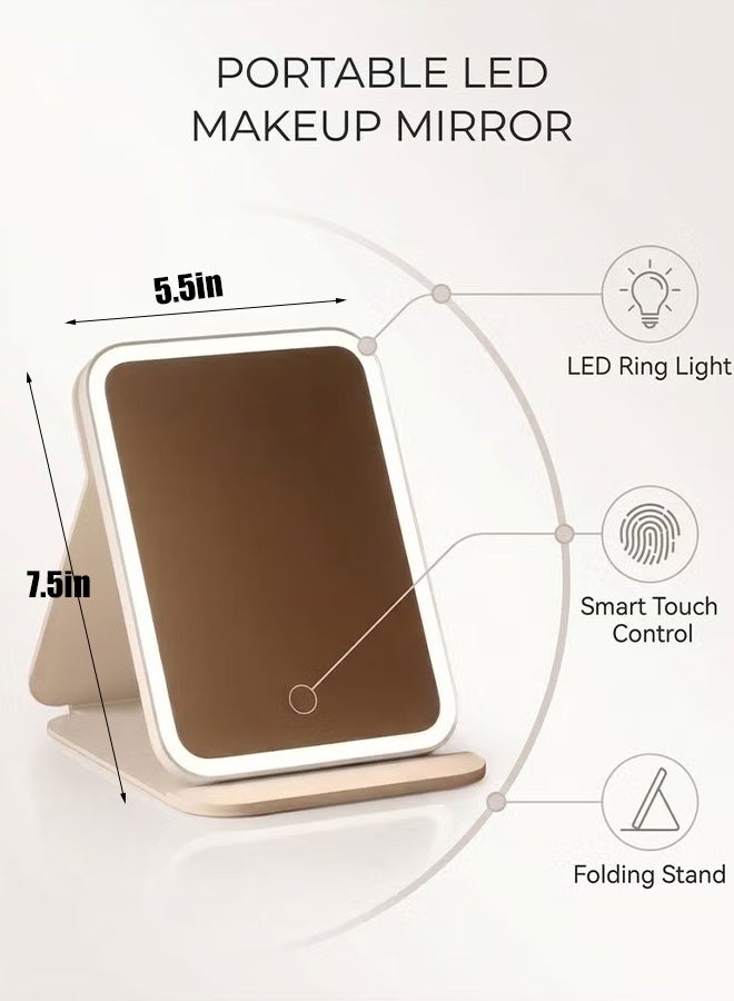 KANGLI Portable LED Makeup Mirror With Lights, Vanity Mirror for Women, Touch Control with 3 Color Lighting Modes, HD Mirror Foldable Stand Adjustable Angle, Rechargeable Battery, USB Rechargeable, Light Mirror, Table Mirror, Led Mirror for Home Office Travel Makeup Skincare (White) - Image 4