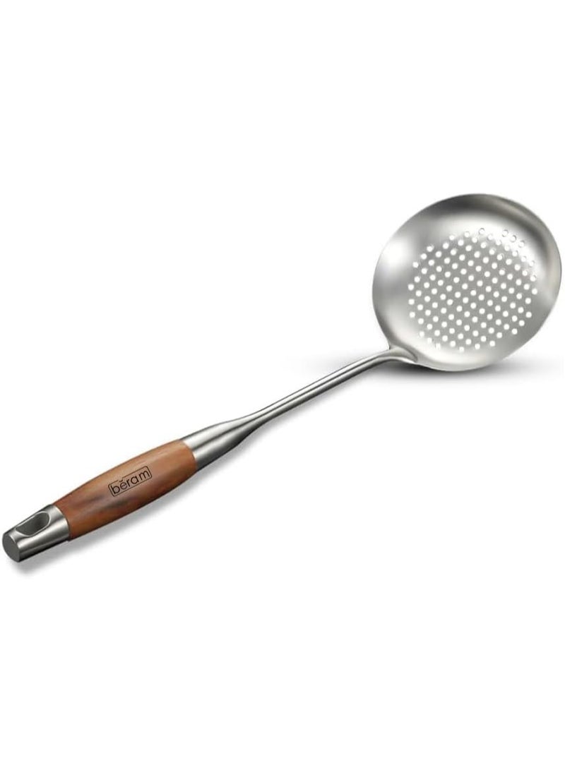BERAM Stainless Steel Skimmer Strainer with Elegant Wooden Handles – Heavy-Duty Kitchen Tool for Frying, Boiling, Straining, and Draining – Durable 304 Food-Grade Serving and Everyday Kitchen Use. - Image 1