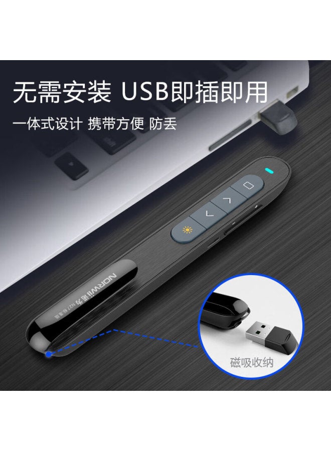 Norwii Ppt Remote Pointer For Teachers, 360° Laser Pointer, Adjustable Volume, Projection Pen, 100m Remote Page Turner, Wireless Presenter, N27 Red Light, Black - Image 1