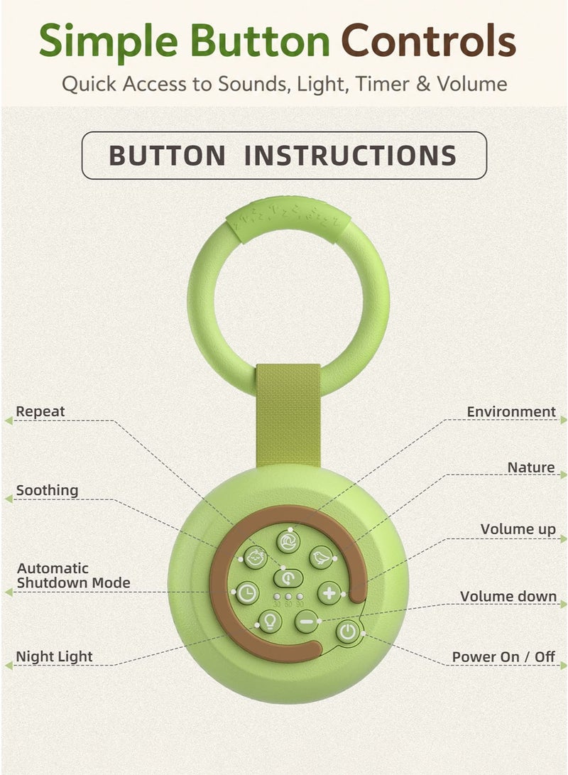 alilo Pocket Soother White Noise Machine for Baby 0+ Months Newborn Portable Avocado Baby Sound Machine with Soft Night Light 30 Soothing Sounds 3 Glow Modes 1000mAh Rechargeable Battery Type-C Charging Auto-Off Timer Memory Function Loop Modes Dual Volume Control Snap-On Hanging Loop for Crib Stroller Car Seat Travel and Bedtime Routine - Image 4