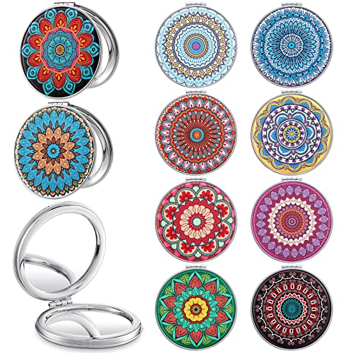 Berlune 10 Pcs Mandala Pocket Mirror Mini Travel Compact Makeup Mirrors Purses Accessories Hand Folding Beauty Mandala Designs Cosmetic Mirror Double-Sided 2 x Magnifying Supply for Girls Women - Image 1