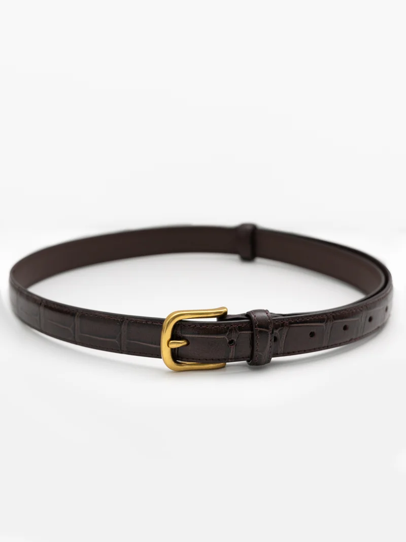 Lichi Textured leather belt with metal buckle