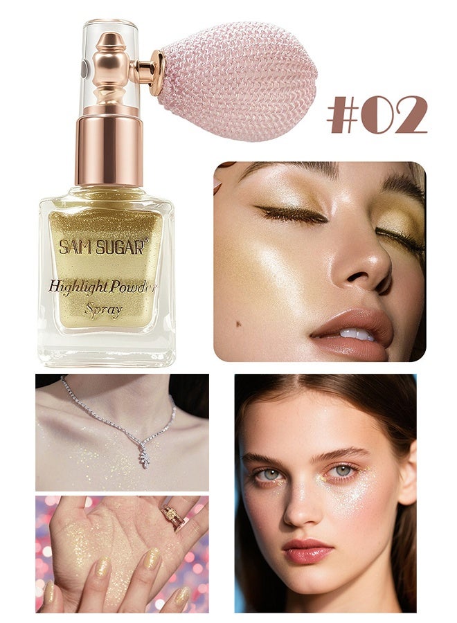 SAM SUGAR Golden Highlight Powder Spray, Shimmer Body & Face Highlighter, Long-Lasting Glitter for Stage Makeup & Festivals, Buildable Sparkle for Cheeks, Collarbones & Hair - Image 3