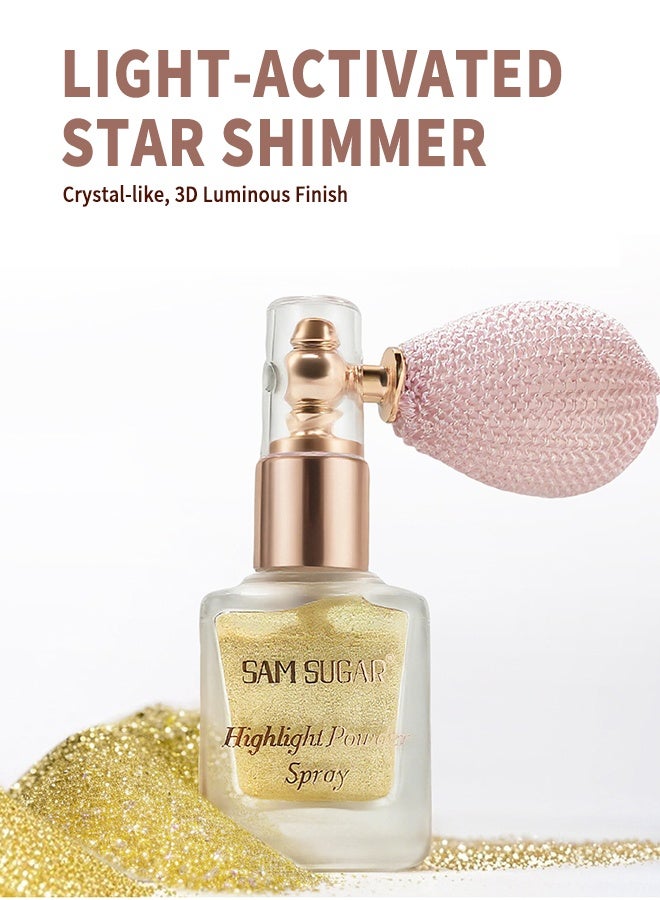 SAM SUGAR Golden Highlight Powder Spray, Shimmer Body & Face Highlighter, Long-Lasting Glitter for Stage Makeup & Festivals, Buildable Sparkle for Cheeks, Collarbones & Hair - Image 2