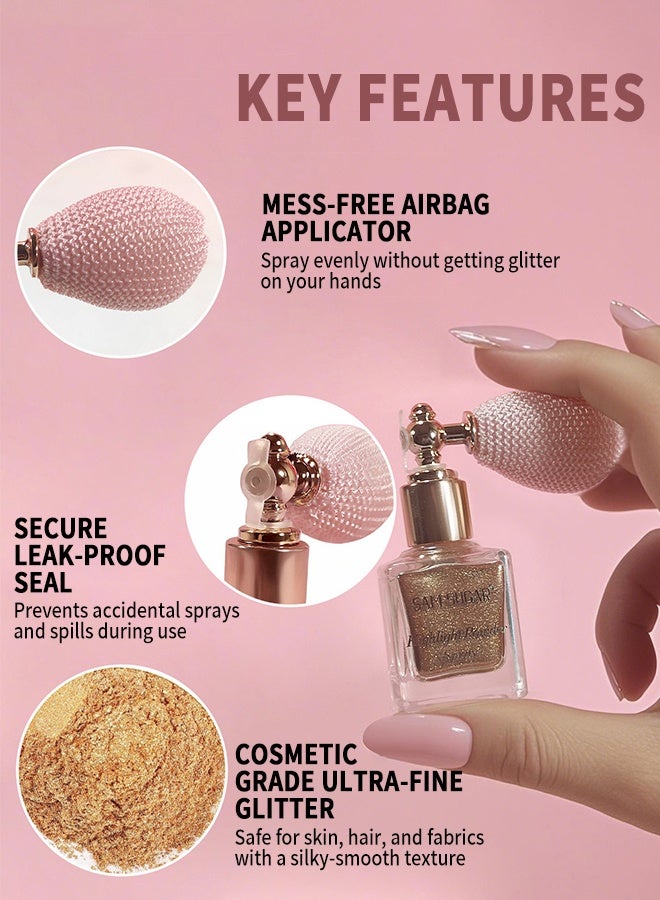 SAM SUGAR Golden Highlight Powder Spray, Shimmer Body & Face Highlighter, Long-Lasting Glitter for Stage Makeup & Festivals, Buildable Sparkle for Cheeks, Collarbones & Hair - Image 5