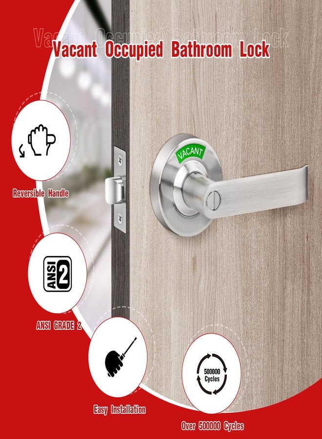 Aglehome Bathroom Indicator Privacy Door Lock, Vacant Occupied Bathroom Lock, Large Vacant or in-Use Bathroom Door Handle, Ansi Grade 2 Commercial Grade, for All Women Men Restrooms, Satin Chrome - Image 2