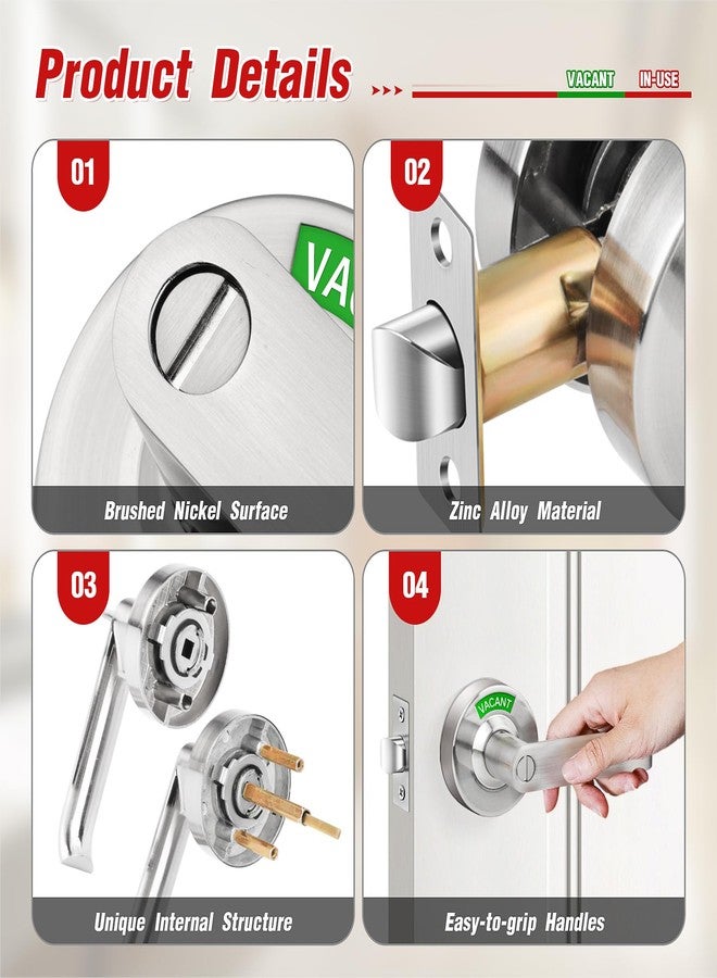 Aglehome Bathroom Indicator Privacy Door Lock, Vacant Occupied Bathroom Lock, Large Vacant or in-Use Bathroom Door Handle, Ansi Grade 2 Commercial Grade, for All Women Men Restrooms, Satin Chrome - Image 3