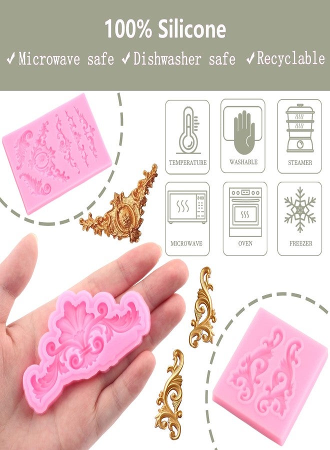 Zixiang Baroque Style Curlicues Scroll Lace Silicone Fondant Molds Relief Flower Mold Filigree Mold For Cake Decorating Cupcake Topper Polymer Clay Candy Chocolate Gum Paste Set Of 7 - Image 2