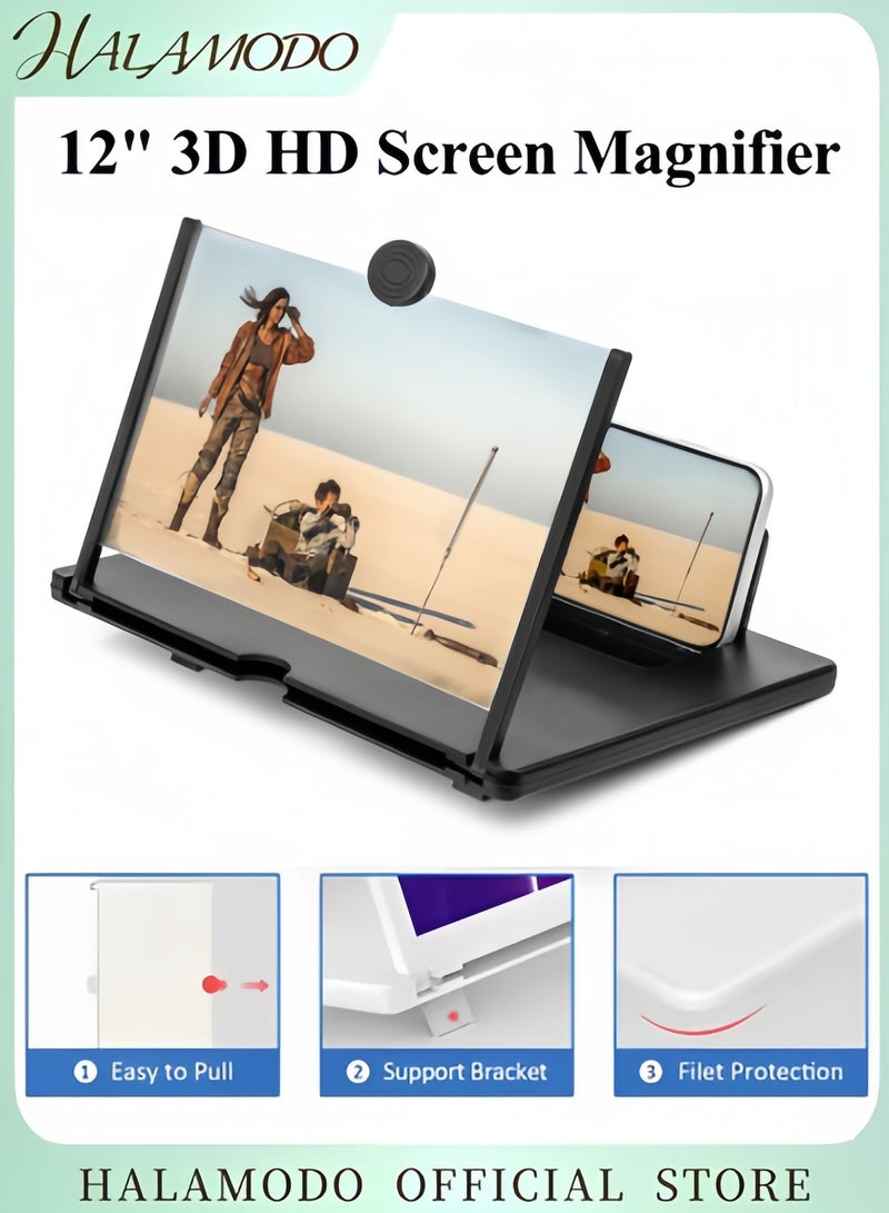 HALAMODO 12" Screen Magnifier Amplifier 3D HD New Phone Holder Screen Amplifier Movie Video Phone Amplifier Screen Phone Projector for All Smartphones - Image 1