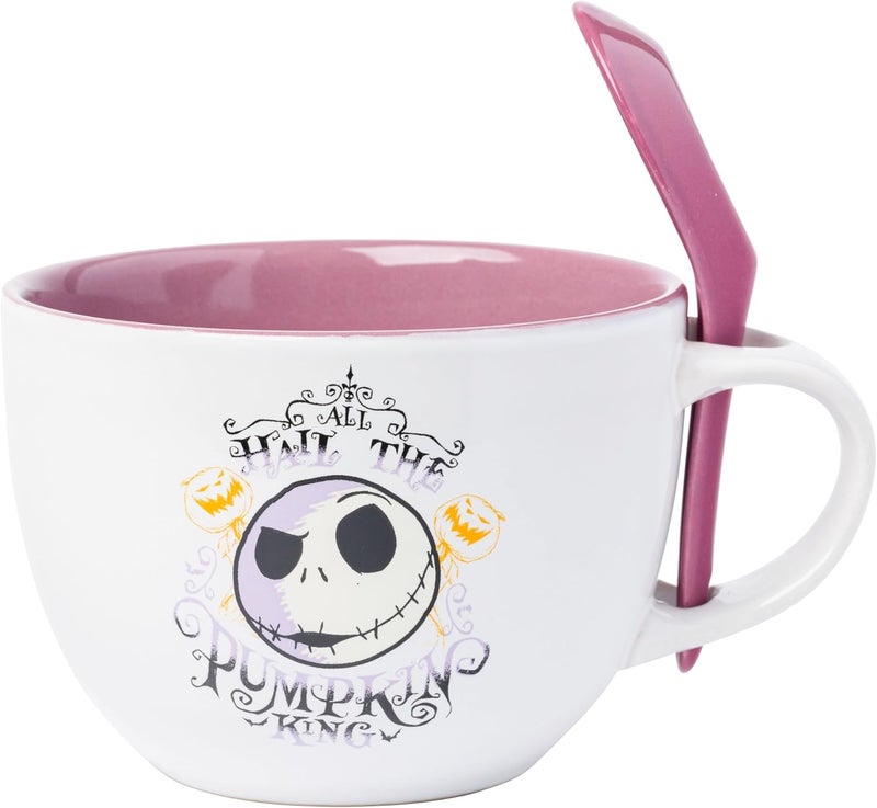 Silver Buffalo Nightmare Before Christmas Hail Pumpkin King 24oz Ceramic Soup Mug with Spoon - Image 1