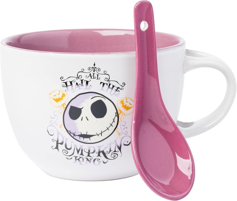 Silver Buffalo Nightmare Before Christmas Hail Pumpkin King 24oz Ceramic Soup Mug with Spoon - Image 3