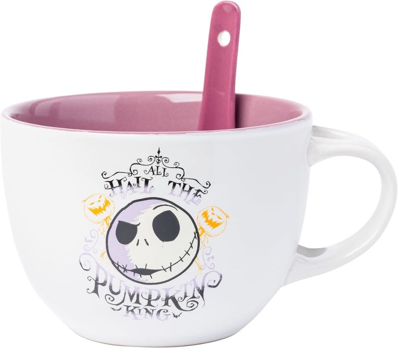 Silver Buffalo Nightmare Before Christmas Hail Pumpkin King 24oz Ceramic Soup Mug with Spoon - Image 4