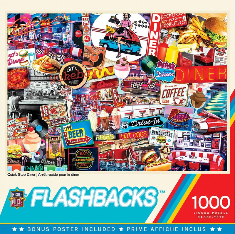 MasterPieces - 1000 Piece Jigsaw Puzzle, Quick Stop Diner, Fun for Adults, Family, Kids, Non-Glare Finish, 19.25" x 26.75" - Image 1