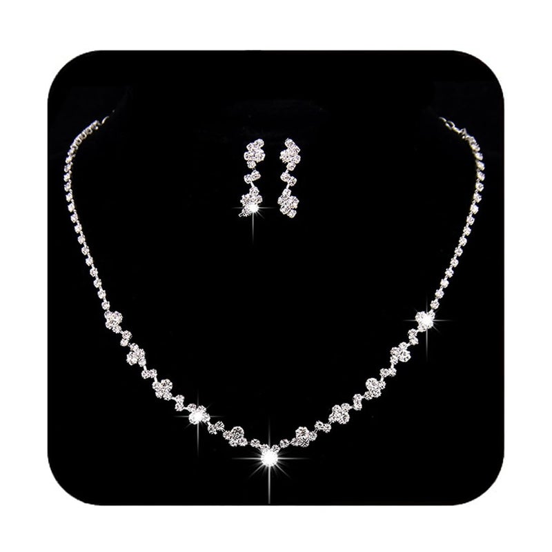 Unicra Bride Crystal Necklace Earrings Set Bridal Wedding Jewelry Sets Rhinestone Choker Necklace Prom Costume Jewelry Set for Women and Brides (3 piece set - 2 earrings and 1 necklace) (silver) - Image 1