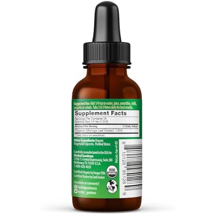 Herbal Goodness Moringa Extract Liquid Drops 1 Fl. oz - Superfoods Tincture for Energy & Immune Support, Organic and Highly Bioavailable Alternative to Moringa Capsules & Powder, Non-GMO Vegan - Image 2