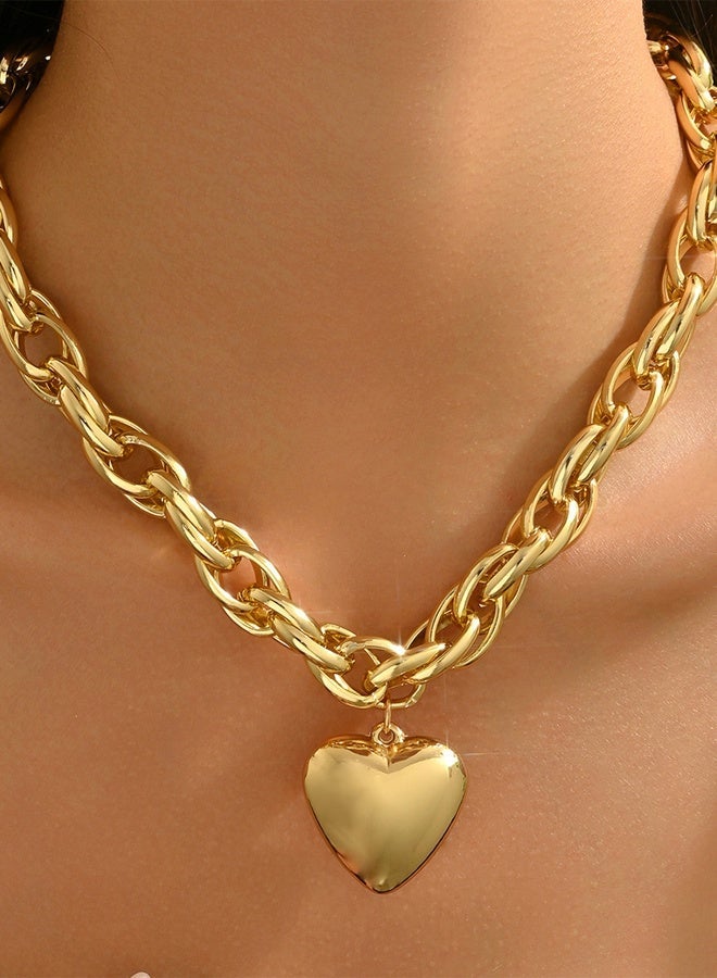دايفو قلادة سلسلة ضخمة من نوع Puffy Heart مطلية بالذهب - Image 2