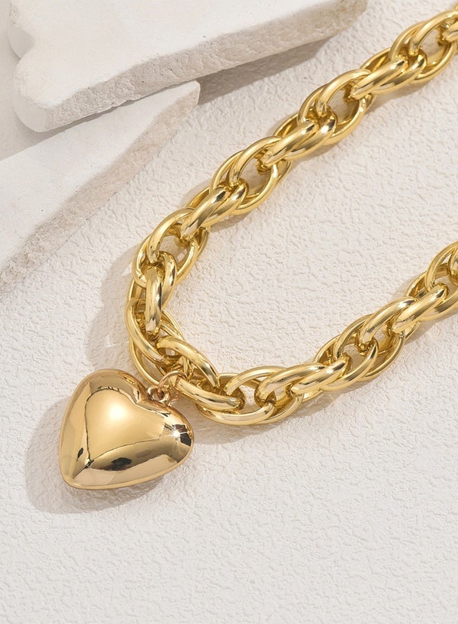 دايفو قلادة سلسلة ضخمة من نوع Puffy Heart مطلية بالذهب - Image 3