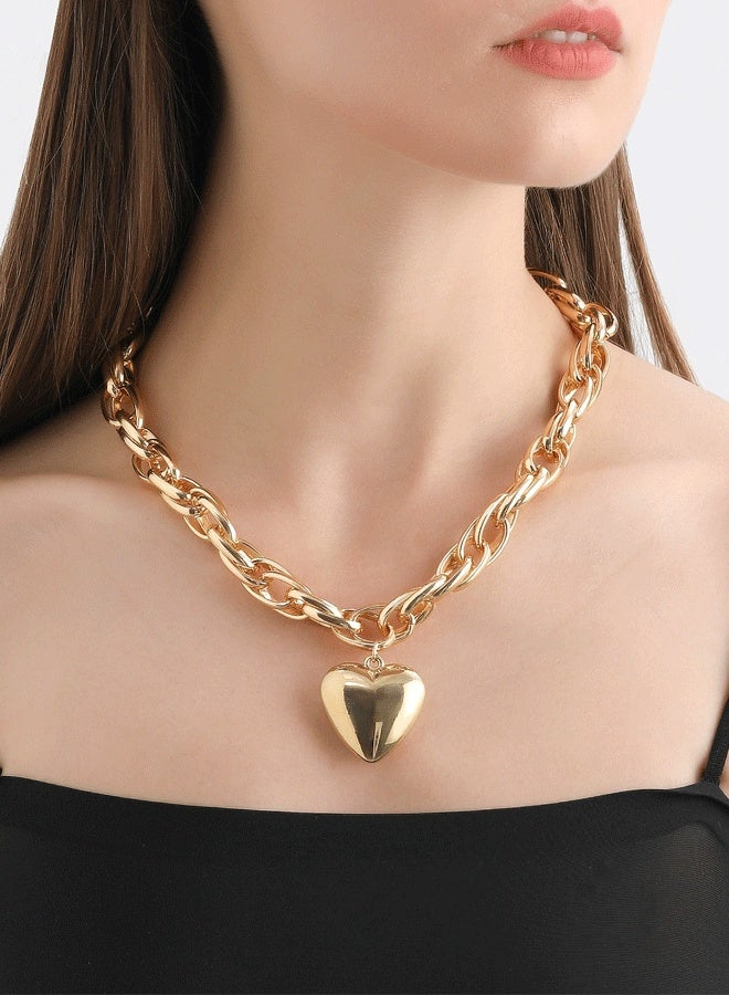 دايفو قلادة سلسلة ضخمة من نوع Puffy Heart مطلية بالذهب - Image 5