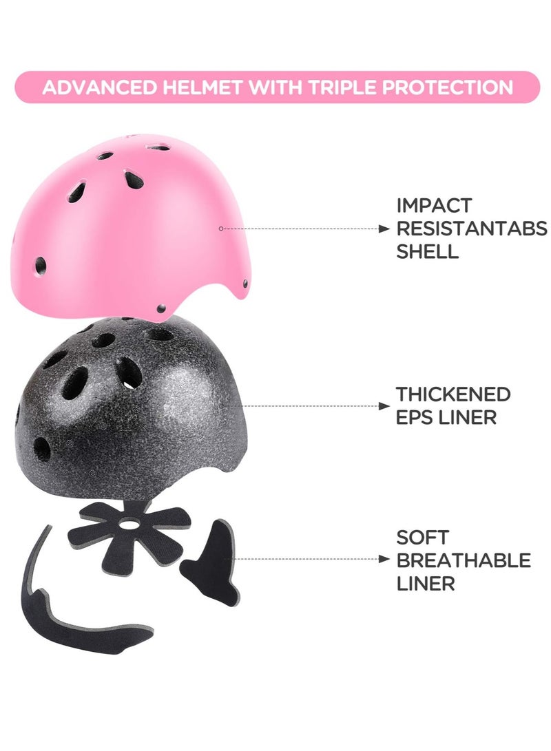 VUCATIN Kids Bike Helmet Set Skateboard Knee Pads Kids Helmet Elbow Pads Wrist Guards Adjustable for 2~8yrs Girl Boy Kids Protective Gear Set for Sport Cycling Bike Roller Skating Scooter (Pink)  - Image 2
