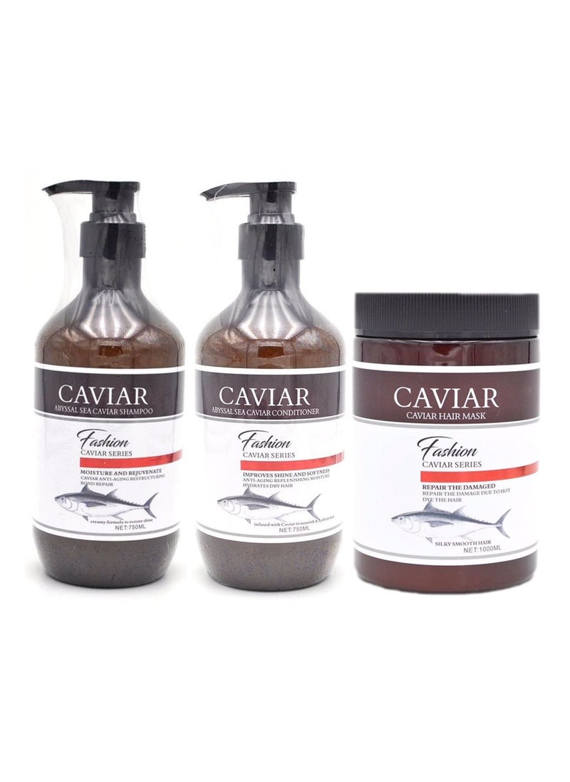CAVIAR مجموعة كافيار فاشون لإصلاح الشعر التالف 1x3 (شامبو 750 مل، بلسم 750 مل، ماسك للشعر 1000 مل)  - Image 1