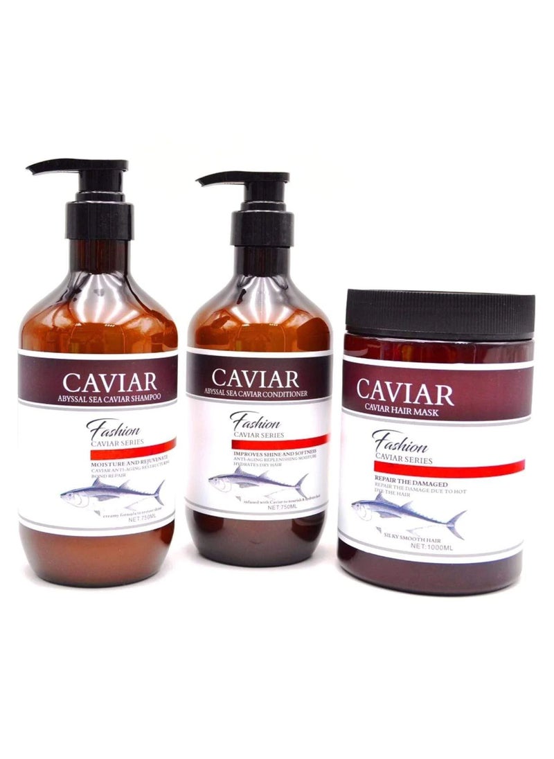 CAVIAR مجموعة كافيار فاشون لإصلاح الشعر التالف 1x3 (شامبو 750 مل، بلسم 750 مل، ماسك للشعر 1000 مل)  - Image 2