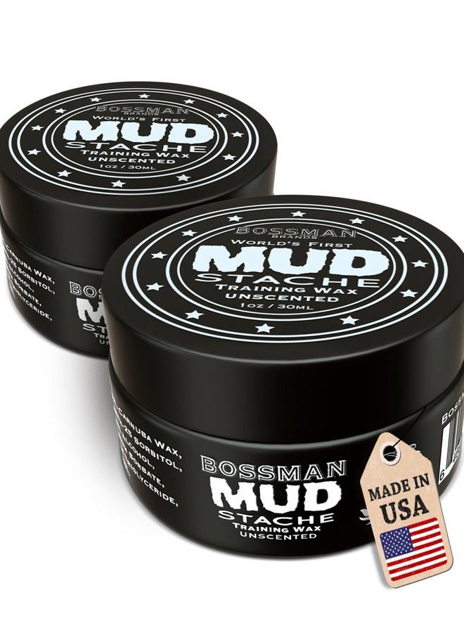 bossman MUDstache Unscented Mustache Wax for Men (2 oz) - 2 Pack - Strong 24-Hour Hold, Non-Tacky & Easy to Apply for Taming & Styling - Image 1