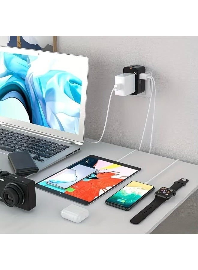 محول سفر عالمي مع منفذي USB | محول كهرباء دولي متعدد المقابس يدعم مقابس UK/US/EU/AU | شاحن سفر عالمي لأكثر من 150 دولة | أسود - Image 4