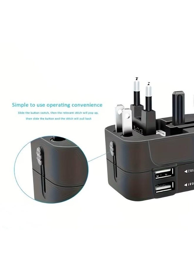 محول سفر عالمي مع منفذي USB | محول كهرباء دولي متعدد المقابس يدعم مقابس UK/US/EU/AU | شاحن سفر عالمي لأكثر من 150 دولة | أسود - Image 2