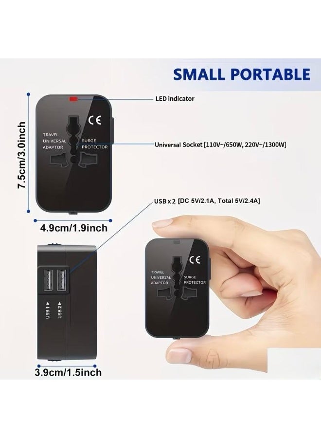 محول سفر عالمي مع منفذي USB | محول كهرباء دولي متعدد المقابس يدعم مقابس UK/US/EU/AU | شاحن سفر عالمي لأكثر من 150 دولة | أسود - Image 3