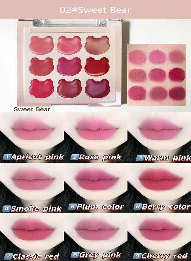 Cappuvini Sweet Bear Lip Palette by Cappuvini | 9-Shade Matte Lipstick Palette | Rose Pink to Cherry Red Color | Multi-Shade Matte Palettes | Lightweight Non-Drying Formula | Smudge-Proof All-Day Wear | Cute Compact for Teen Makeup Lovers (02#Sweet Bear, 6g) - Image 2