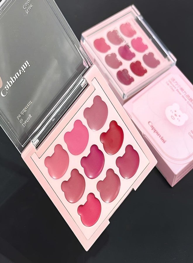 Cappuvini Sweet Bear Lip Palette by Cappuvini | 9-Shade Matte Lipstick Palette | Rose Pink to Cherry Red Color | Multi-Shade Matte Palettes | Lightweight Non-Drying Formula | Smudge-Proof All-Day Wear | Cute Compact for Teen Makeup Lovers (02#Sweet Bear, 6g) - Image 1