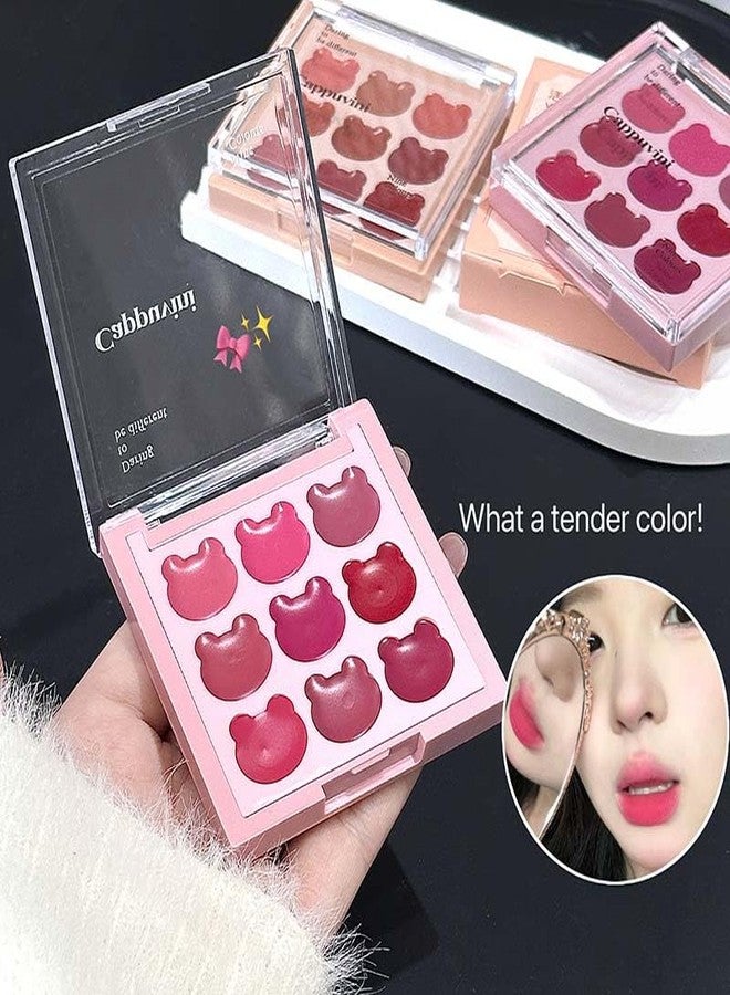 Cappuvini Sweet Bear Lip Palette by Cappuvini | 9-Shade Matte Lipstick Palette | Rose Pink to Cherry Red Color | Multi-Shade Matte Palettes | Lightweight Non-Drying Formula | Smudge-Proof All-Day Wear | Cute Compact for Teen Makeup Lovers (02#Sweet Bear, 6g) - Image 4