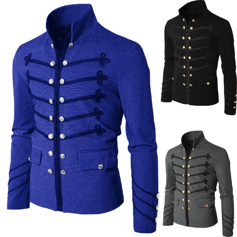 Jacket men's spring and autumn independent station eBay cross-border embroidered double-breasted solid color men's jacket cardigan spot - Image 3