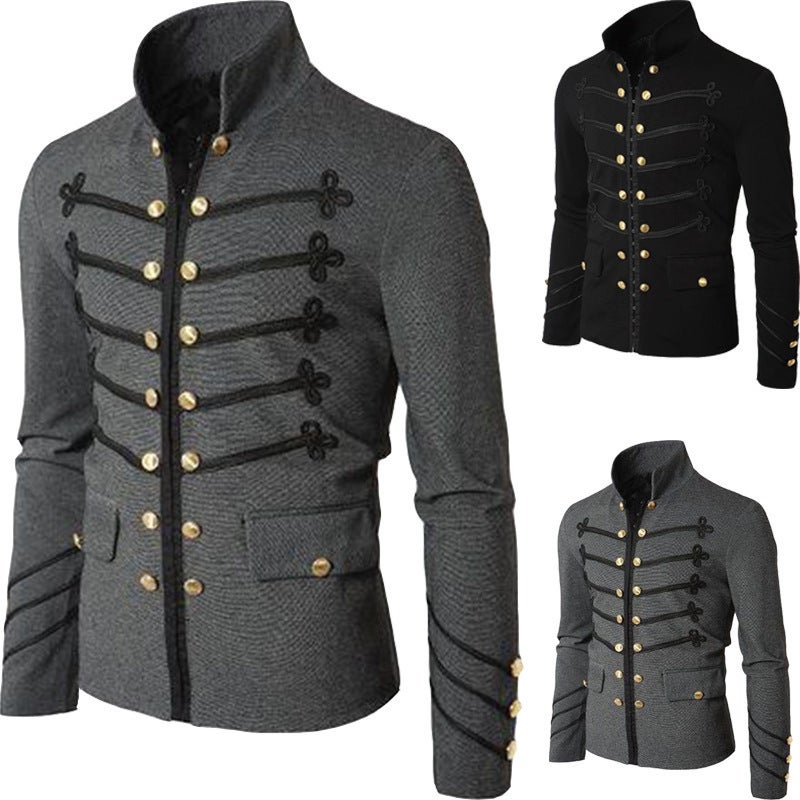 Jacket men's spring and autumn independent station eBay cross-border embroidered double-breasted solid color men's jacket cardigan spot - Image 2