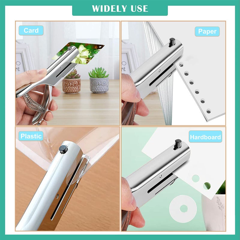 HNONPW Single Hole Punch 2 Inch Reach Deep Throat Heavy Duty Tab Zinc Alloy Silver Long 1/4 Inch Hand Held Leather Punch for Scrapbook Paper ID Card PVC Badge Photos - Image 5