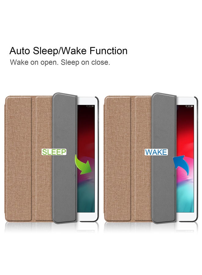 Loquat Denim Texture Horizontal Flip Leather Case with Three-folding Holder And Sleep/Wake-up Function For Apple iPad 10.2 2019/Air 3 Gold - Image 4