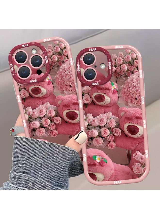 Inkaida غلاف هاتف Yingkaida متوافق مع Apple iPhone 13 Pro Max غلاف حماية مغطي كامل ومقاوم للسقوط آمن على الجلد للرجال والنساء غلاف بفُرْعَةٍ بالدبّ الوديع باللون الوردي مع حزام يدوي - Image 3