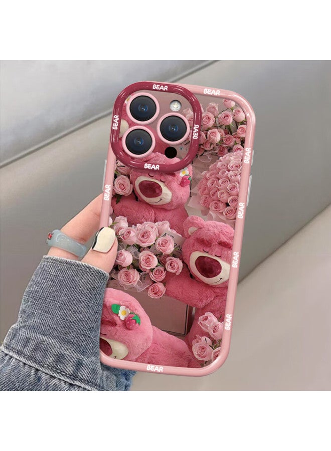 Inkaida غلاف هاتف Yingkaida متوافق مع Apple iPhone 13 Pro Max غلاف حماية مغطي كامل ومقاوم للسقوط آمن على الجلد للرجال والنساء غلاف بفُرْعَةٍ بالدبّ الوديع باللون الوردي مع حزام يدوي - Image 4