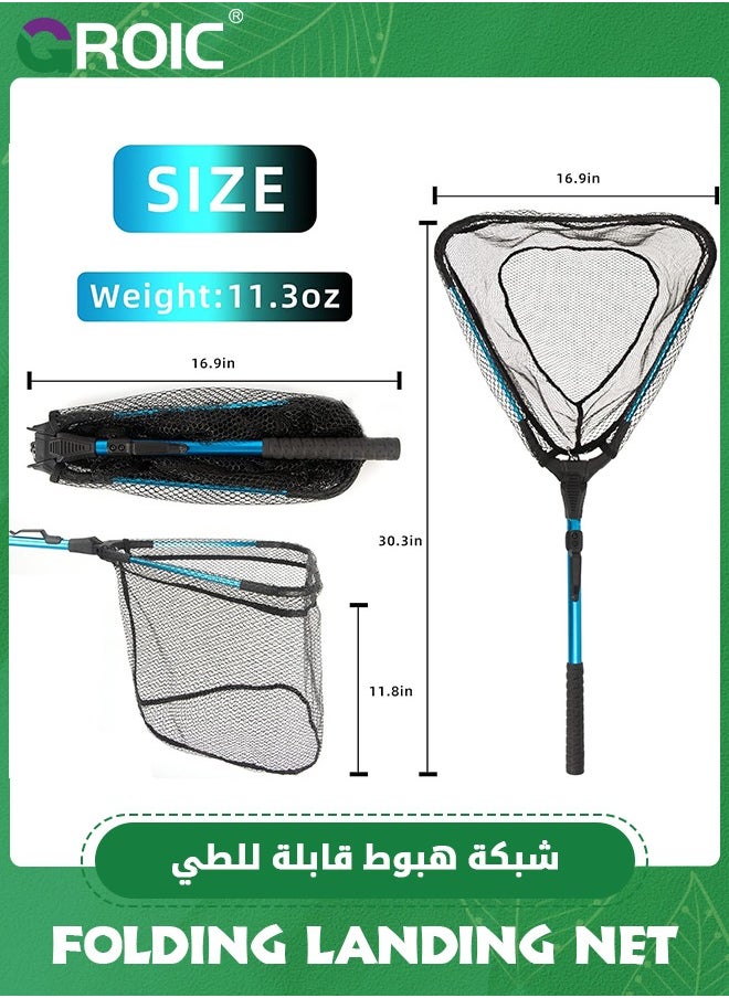 GROIC - Fishing Net Folding Landing Net - Collapsible Fishing Nets with Telescopic Pole Handle, Durable Rubber Coating Knotless Mesh, Safe Fish Catching and Releasing - Image 1